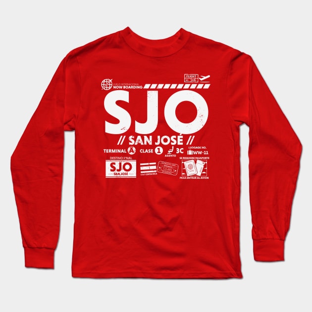 Vintage San Jose SJO Airport Code Travel Day Retro Travel Tag Costa Rica Long Sleeve T-Shirt by Now Boarding